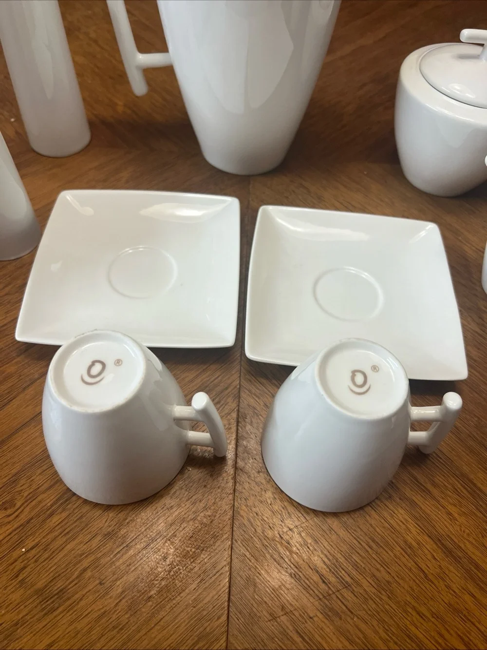 White Porcelain Coffee and Tea Set with Cups, Saucers and Accessories